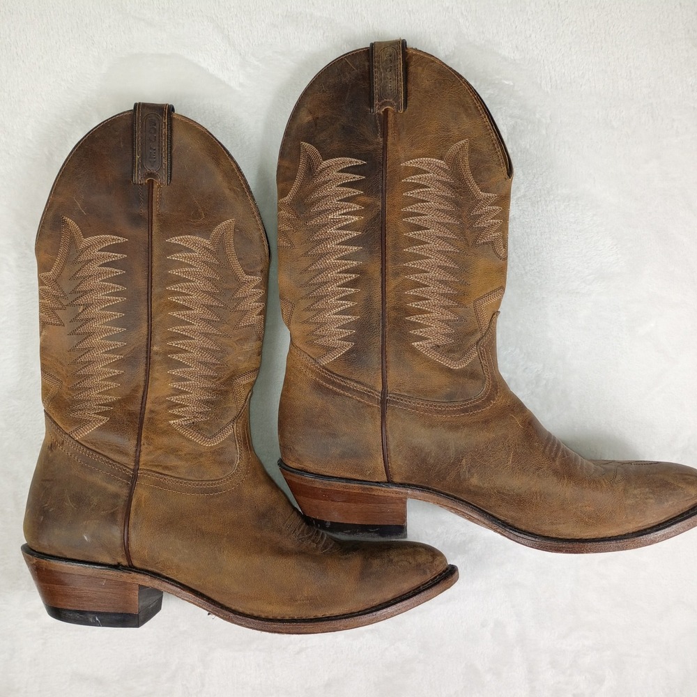 Boulet Mens Brown Leather Western Cowboy Boots Pointed  10 D